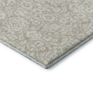 HomeRoots 8' X 10' Washable Beige and Ivory Damask Area Rug with UV Protection for Elegant Home Décor 673101