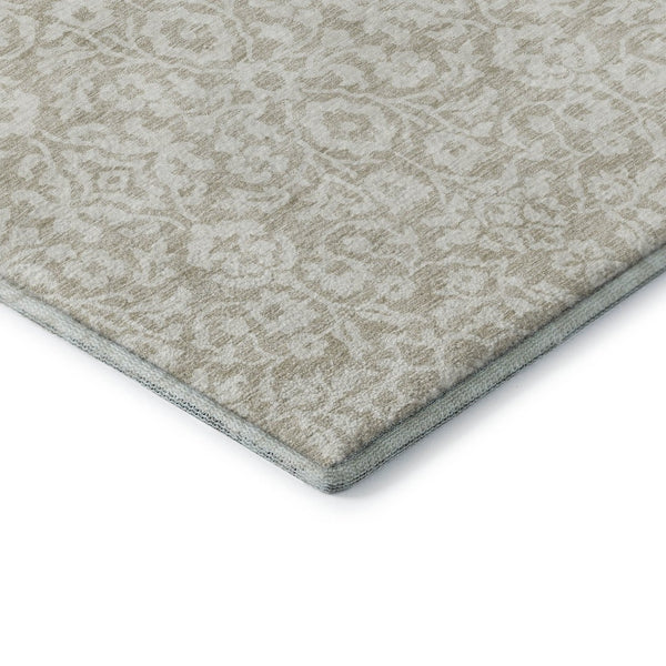 HomeRoots 8' X 10' Washable Beige and Ivory Damask Area Rug with UV Protection for Elegant Home Décor 673101