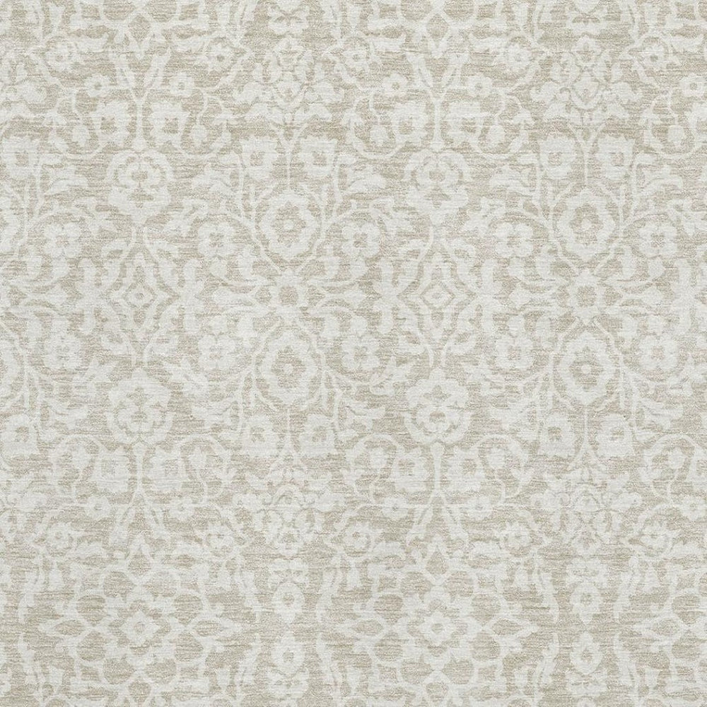 HomeRoots 8' X 10' Washable Beige and Ivory Damask Area Rug with UV Protection for Elegant Home Décor 673101