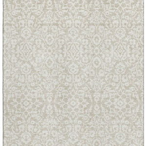 HomeRoots 8' X 10' Washable Beige and Ivory Damask Area Rug with UV Protection for Elegant Home Décor 673101