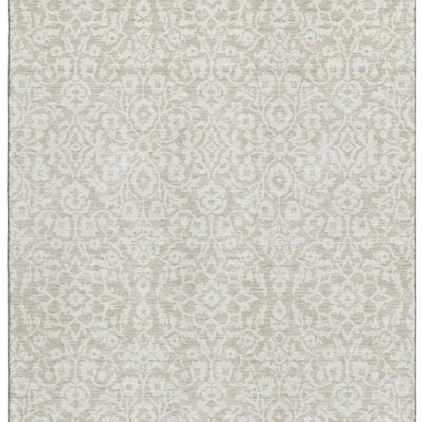 HomeRoots 8' X 10' Washable Beige and Ivory Damask Area Rug with UV Protection for Elegant Home Décor 673101