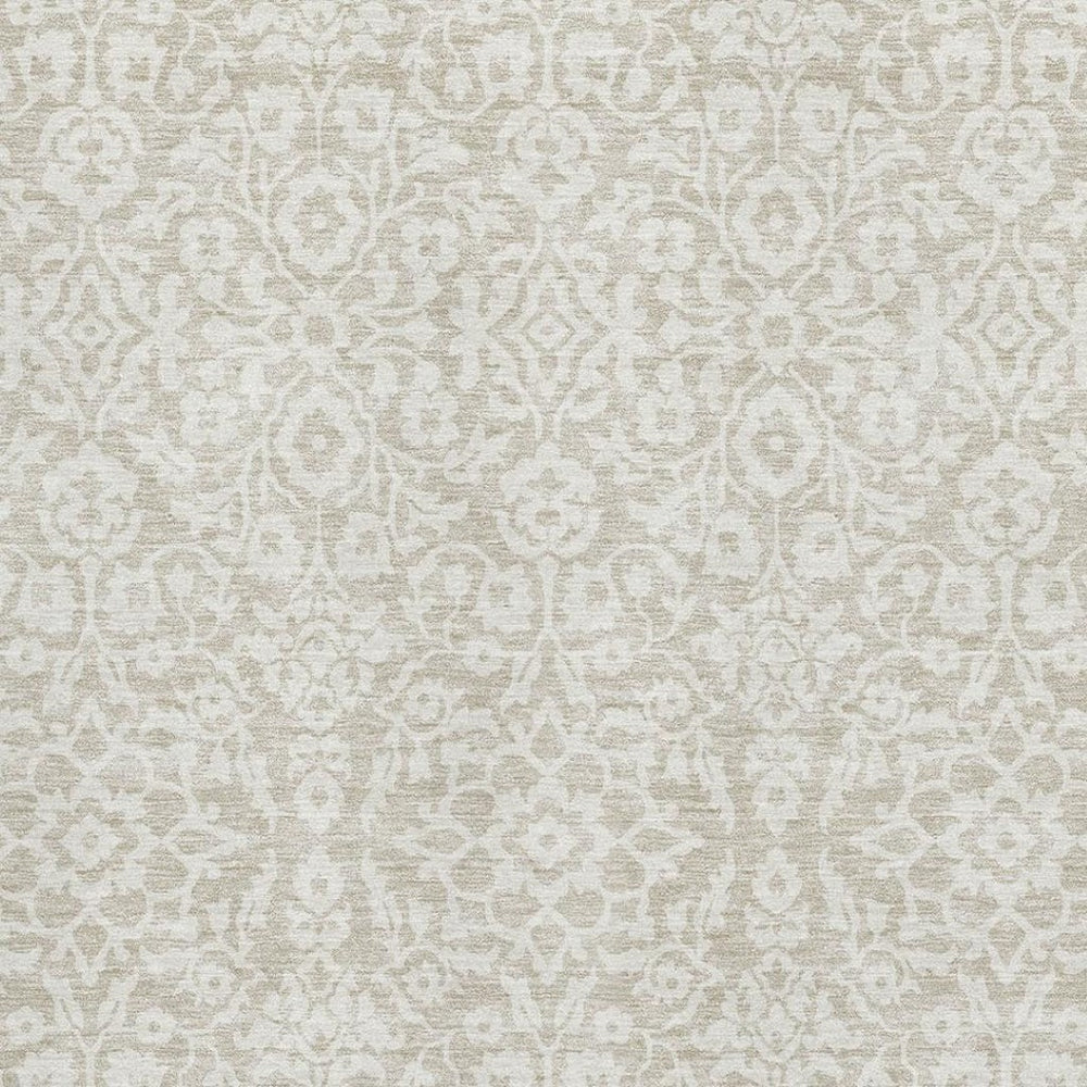 HomeRoots 9' X 12' Elegant Beige & Ivory Damask Area Rug - Washable, UV Protected for High-Traffic Spaces 673102