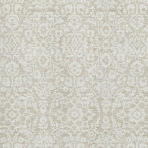 HomeRoots 9' X 12' Elegant Beige & Ivory Damask Area Rug - Washable, UV Protected for High-Traffic Spaces 673102
