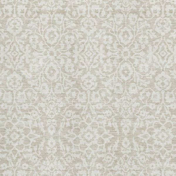 HomeRoots 9' X 12' Elegant Beige & Ivory Damask Area Rug - Washable, UV Protected for High-Traffic Spaces 673102