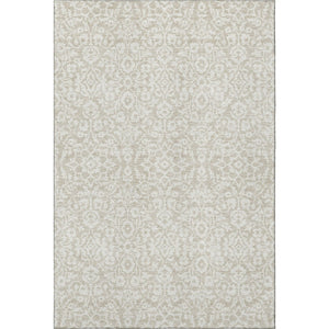 HomeRoots 9' X 12' Elegant Beige & Ivory Damask Area Rug - Washable, UV Protected for High-Traffic Spaces 673102