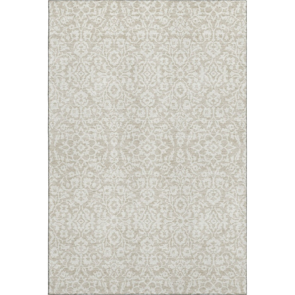 HomeRoots 10' X 14' Beige Damask Area Rug - Washable, UV-Protected, Stain-Resistant for Stylish Living Spaces 673103