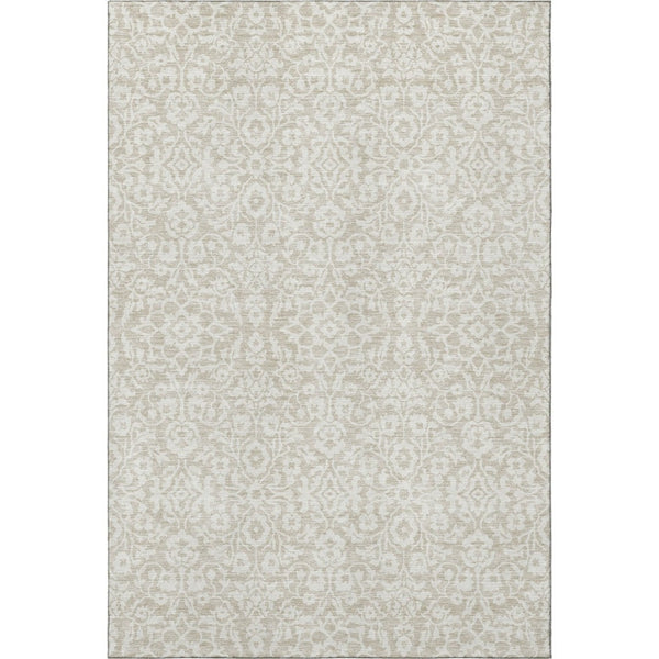 HomeRoots 10' X 14' Beige Damask Area Rug - Washable, UV-Protected, Stain-Resistant for Stylish Living Spaces 673103