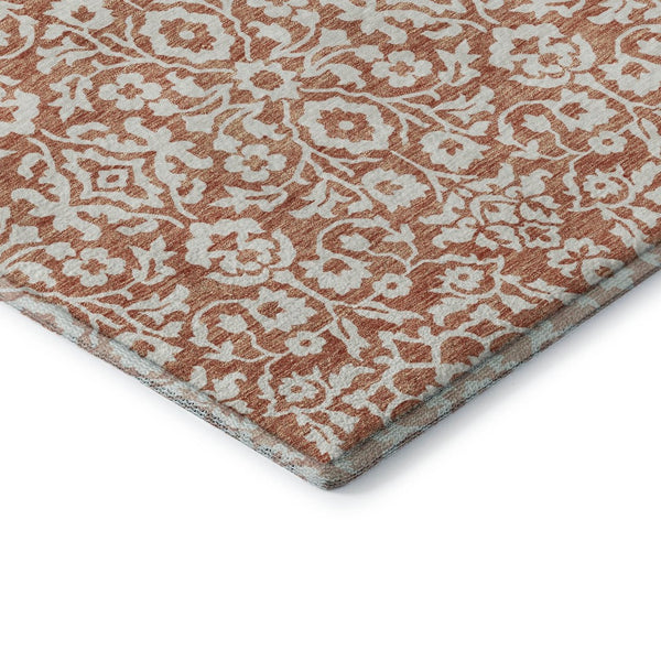 HomeRoots 5' X 8' Coral and Beige Damask Area Rug - Washable, UV-Protected, Durable Design for Any Space 673105