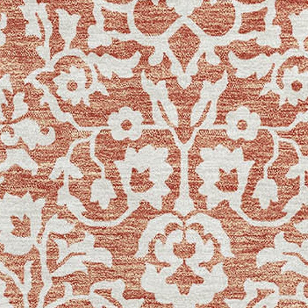 HomeRoots 5' X 8' Coral and Beige Damask Area Rug - Washable, UV-Protected, Durable Design for Any Space 673105