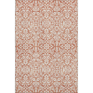 HomeRoots 8' X 10' Coral & Beige Damask Washable Area Rug - Stain Resistant, UV Protected, Family-Friendly Design 673107