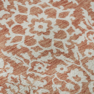 HomeRoots 9' X 12' Coral And Beige Damask Area Rug - Stylish, Stain-Resistant, UV Protected for Family Spaces 673108