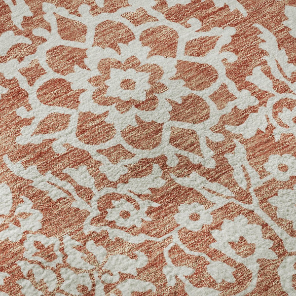 HomeRoots 9' X 12' Coral And Beige Damask Area Rug - Stylish, Stain-Resistant, UV Protected for Family Spaces 673108
