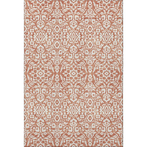 HomeRoots 9' X 12' Coral And Beige Damask Area Rug - Stylish, Stain-Resistant, UV Protected for Family Spaces 673108