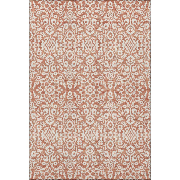 HomeRoots 9' X 12' Coral And Beige Damask Area Rug - Stylish, Stain-Resistant, UV Protected for Family Spaces 673108