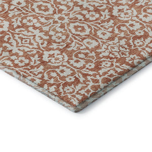 HomeRoots 10' X 14' Coral and Beige Damask Area Rug - Washable, Stain Resistant, UV Protected for Lasting Beauty 673109