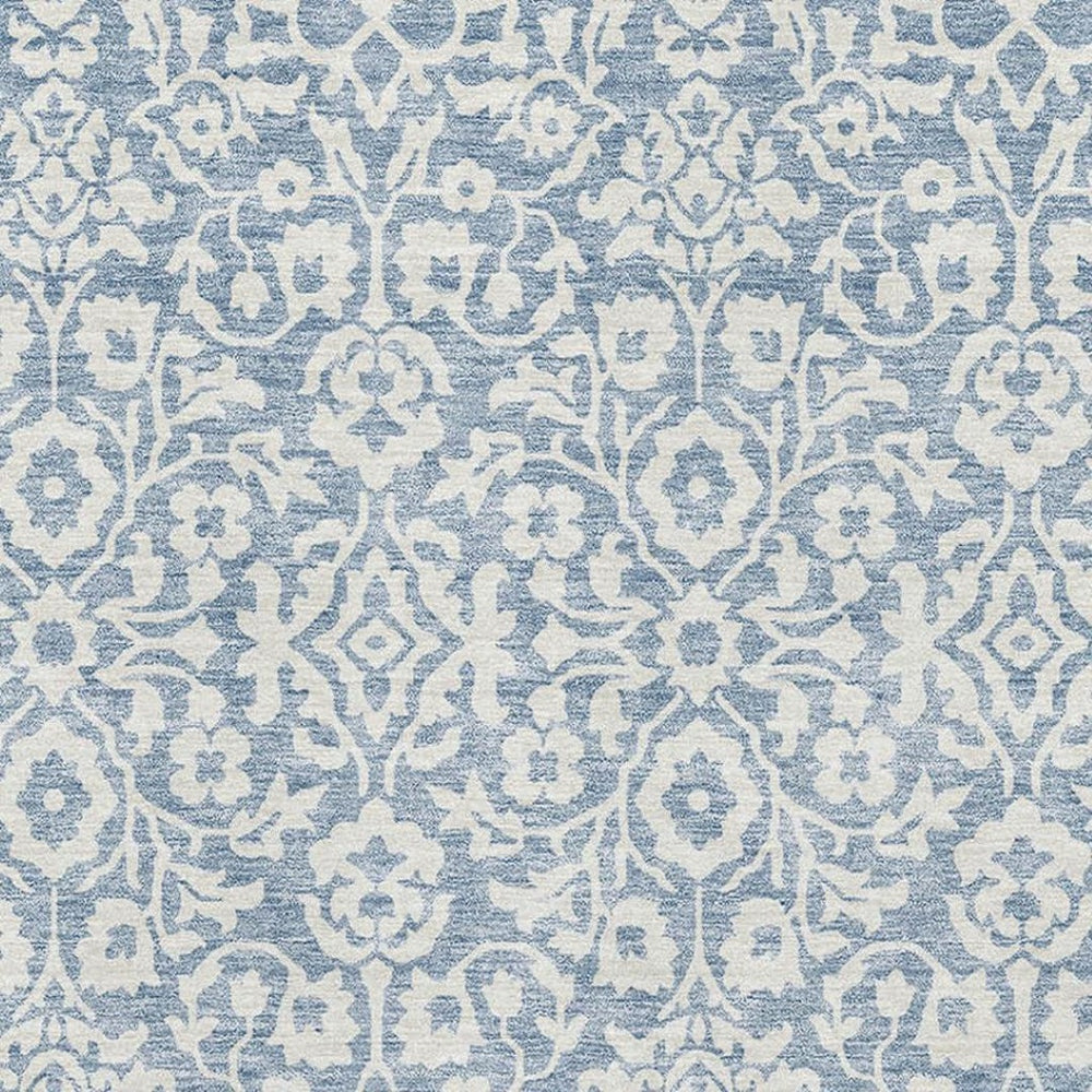 HomeRoots 5' X 8' Denim Blue & Ivory Damask Area Rug – Washable, UV Protected, Stain Resistant for Busy Homes 673111