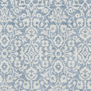 HomeRoots 5' X 8' Denim Blue & Ivory Damask Area Rug – Washable, UV Protected, Stain Resistant for Busy Homes 673111