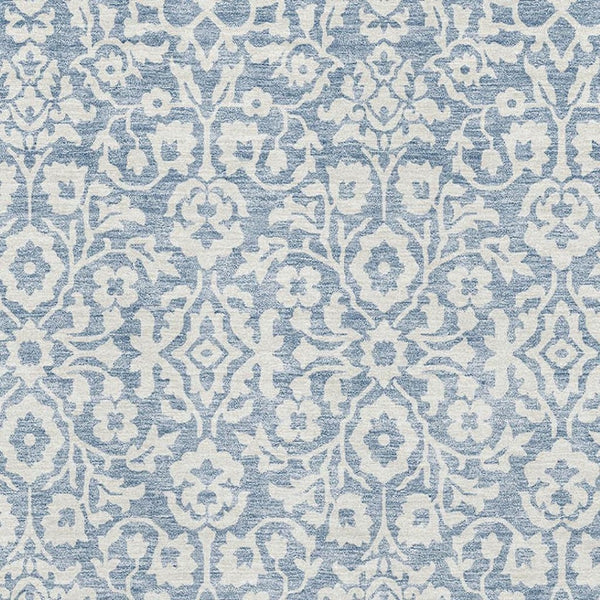 HomeRoots 5' X 8' Denim Blue & Ivory Damask Area Rug – Washable, UV Protected, Stain Resistant for Busy Homes 673111
