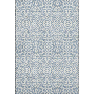 HomeRoots 8' X 10' Denim Blue and Ivory Damask Area Rug - Washable, UV Protected, Stylish for Any Space! 673113