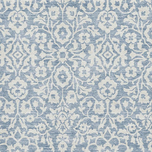 HomeRoots 8' X 10' Denim Blue and Ivory Damask Area Rug - Washable, UV Protected, Stylish for Any Space! 673113