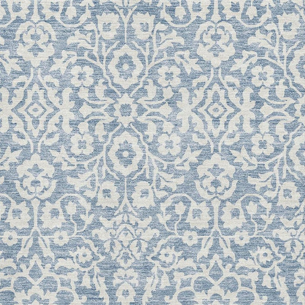 HomeRoots 8' X 10' Denim Blue and Ivory Damask Area Rug - Washable, UV Protected, Stylish for Any Space! 673113
