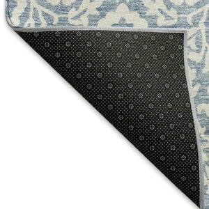 HomeRoots 9' Denim Blue & Ivory Damask Area Rug - Washable, UV Protected, Stain Resistant, Durable Design 673114