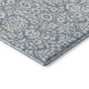 HomeRoots 9' Denim Blue & Ivory Damask Area Rug - Washable, UV Protected, Stain Resistant, Durable Design 673114