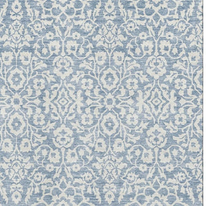 HomeRoots 9' Denim Blue & Ivory Damask Area Rug - Washable, UV Protected, Stain Resistant, Durable Design 673114