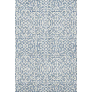 HomeRoots 9' Denim Blue & Ivory Damask Area Rug - Washable, UV Protected, Stain Resistant, Durable Design 673114