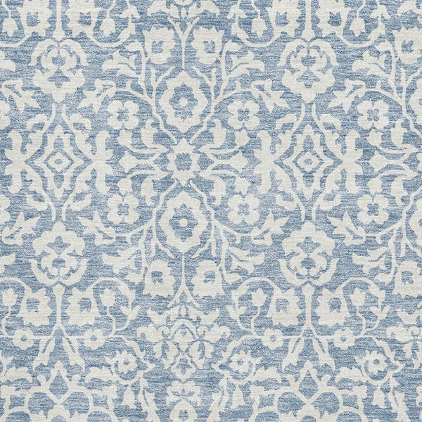 HomeRoots 10' X 14' Denim Blue Damask Rug - Washable, UV-Protected, Stain-Resistant for Kids & Pets’ Durability 673115