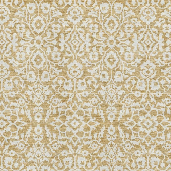 HomeRoots 5' X 8' Elegant Gold and Ivory Damask Washable Area Rug with UV Protection for Family Spaces 673117