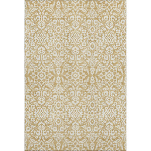 HomeRoots 8' X 10' Gold & Ivory Damask Area Rug – Washable, UV Protected, Stain Resistant for High-Traffic Use 673119