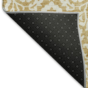 HomeRoots 8' X 10' Gold & Ivory Damask Area Rug – Washable, UV Protected, Stain Resistant for High-Traffic Use 673119