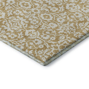 HomeRoots 8' X 10' Gold & Ivory Damask Area Rug – Washable, UV Protected, Stain Resistant for High-Traffic Use 673119