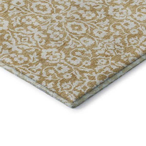 HomeRoots 8' X 10' Gold & Ivory Damask Area Rug – Washable, UV Protected, Stain Resistant for High-Traffic Use 673119