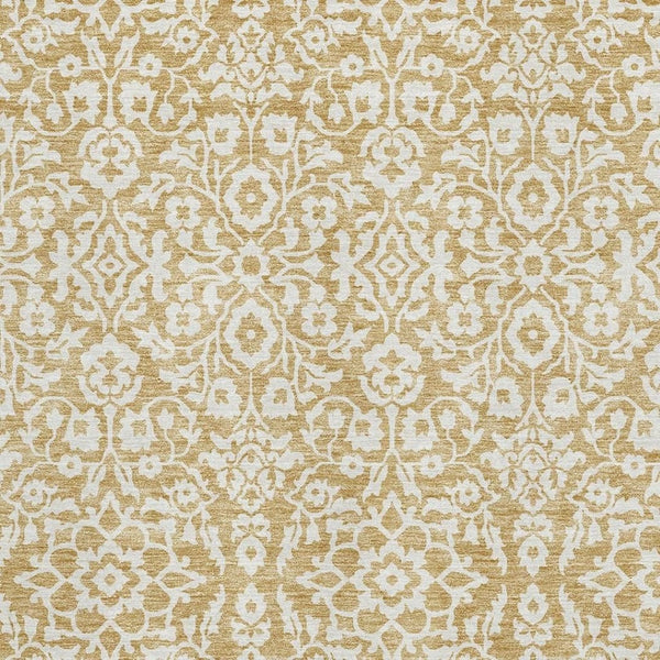 HomeRoots 8' X 10' Gold & Ivory Damask Area Rug – Washable, UV Protected, Stain Resistant for High-Traffic Use 673119