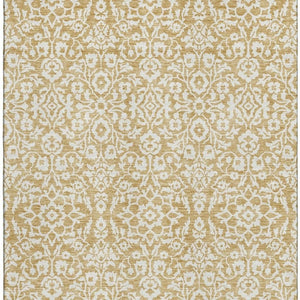 HomeRoots 8' X 10' Gold & Ivory Damask Area Rug – Washable, UV Protected, Stain Resistant for High-Traffic Use 673119