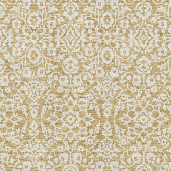 HomeRoots 9' X 12' Gold And Ivory Damask Area Rug – Washable, UV Protected, Stain Resistant for High Traffic Homes 673120