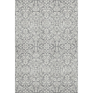 HomeRoots 5' Classic Gray and Ivory Damask Area Rug - Washable, UV-Protected, Stain-Resistant for Homes 673123