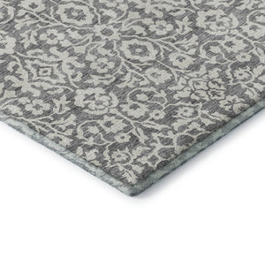 HomeRoots 5' Classic Gray and Ivory Damask Area Rug - Washable, UV-Protected, Stain-Resistant for Homes 673123