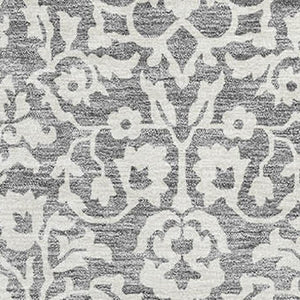 HomeRoots 5' Classic Gray and Ivory Damask Area Rug - Washable, UV-Protected, Stain-Resistant for Homes 673123