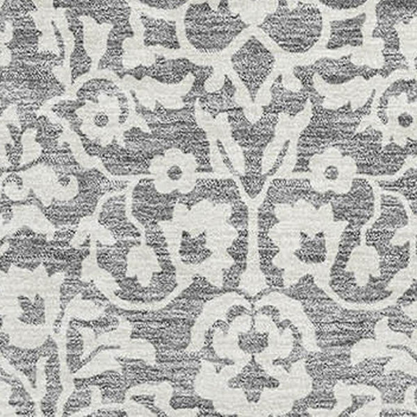 HomeRoots 5' Classic Gray and Ivory Damask Area Rug - Washable, UV-Protected, Stain-Resistant for Homes 673123
