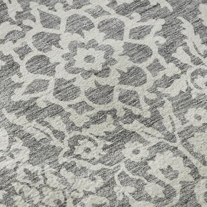 HomeRoots 8' Gray and Ivory Damask Round Rug – Washable, UV-Protected, Durable & Stylish for Any Space! 673124