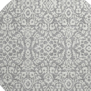 HomeRoots 8' Gray and Ivory Damask Round Rug – Washable, UV-Protected, Durable & Stylish for Any Space! 673124