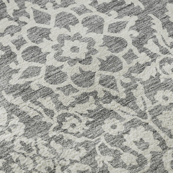 HomeRoots 8' X 10' Gray and Ivory Damask Area Rug - Stylish, Stain-Resistant, UV Protected for Any Room! 673125
