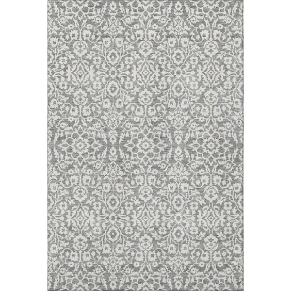 HomeRoots 8' X 10' Gray and Ivory Damask Area Rug - Stylish, Stain-Resistant, UV Protected for Any Room! 673125
