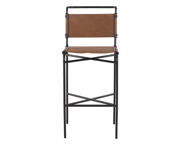 Sunpan CORRIGAN Barstool - Luxurious Cognac Leather with Matte Black Steel Base for Modern Elegance 109087