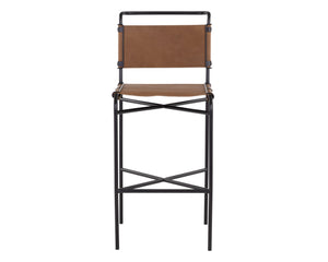 Sunpan Corrigan Mid-Century Modern Barstool in Cognac Leather with Matte Black Steel Base – Unique Design Bar Height