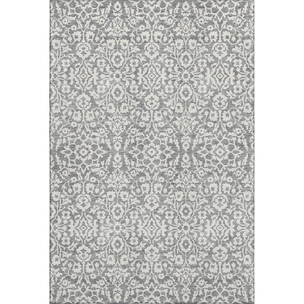 HomeRoots 9' X 12' Gray and Ivory Damask Area Rug - Elegant, Washable, Stain-Resistant, UV Protected Design 673126