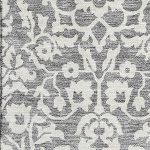 HomeRoots 9' X 12' Gray and Ivory Damask Area Rug - Elegant, Washable, Stain-Resistant, UV Protected Design 673126